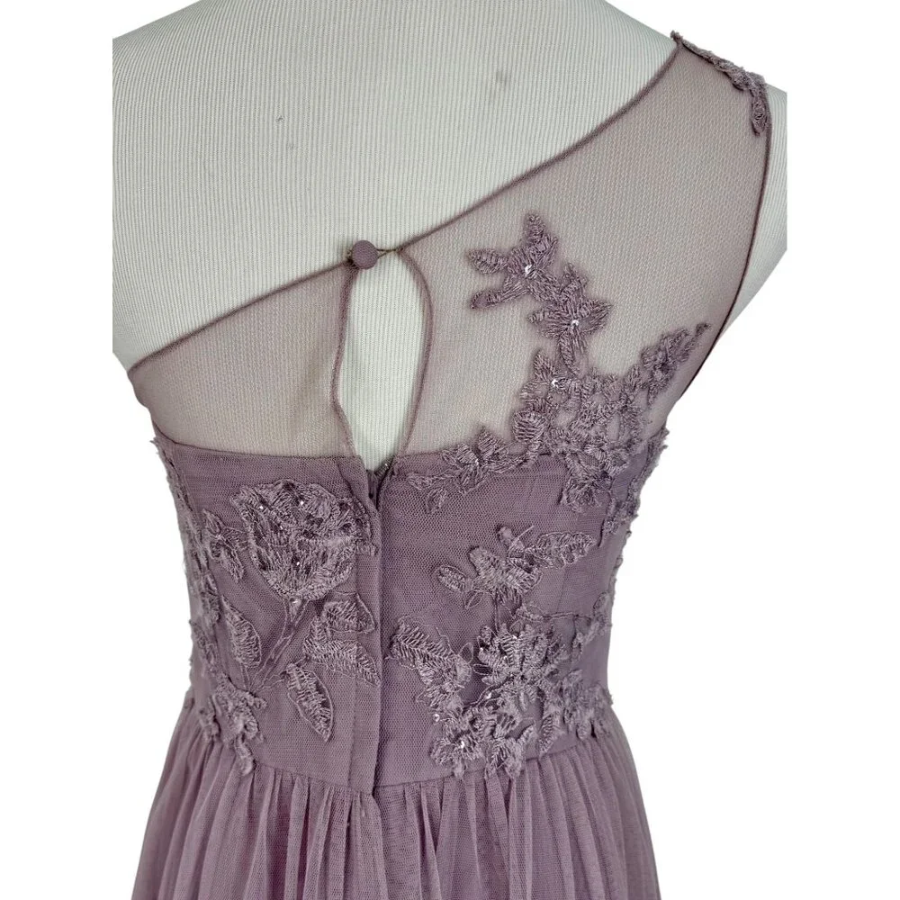 Davids Bridal Lavender One-Shoulder Embroidered Prom Bridesmaid Dress Gown - Picture 12 of 16